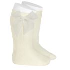 Knee High Socks W/ Organza Bow | Beige (303)