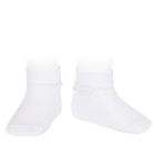 Lace Trim Rib Ankle Socks W/ Folded Cuf | White