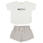 Merci T-Shirt & Stripes Shorts | White & Navy Blue