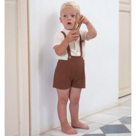 Off-white Shirt Style Romper Suit & Terracotta Panelled Dungarees