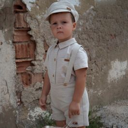 Sand Dungarees & Sand Striped Romper Suit