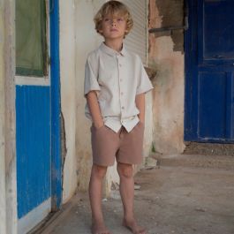 Sand Shirt & Brown Textured Bermuda Shorts