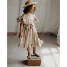 Organic Dress with Embroidered Yoke and Appliqué | Sand