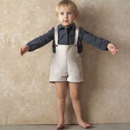 Beige Velvet Short Romper & Striped Shirt Style Romper Suit