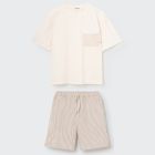 Neilk Tshirt & Alexk Striped Gauze Bermuda | Ivory/Coffee