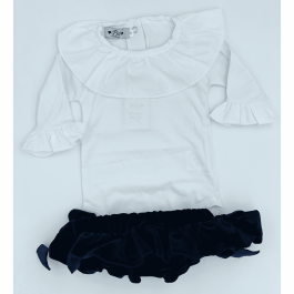 Navy Velvet Bloomers & White Top