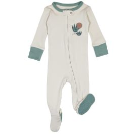 Appliqué Zipper Footie | Stone/Jade