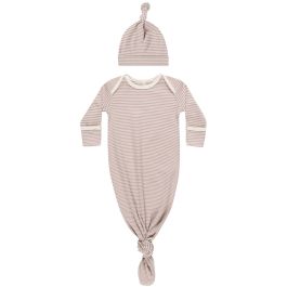 Knotted Baby Gown + Hat Set | Mauve Stripe