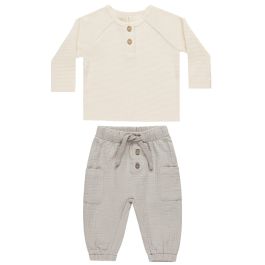 Natural Henley Knit Top & Fog Luca Pant