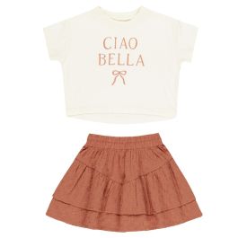 Boxy Tee 'Ciao Bella' & Tiered Mini Skirt Poppy