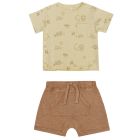 Raw Edge T-Shirt & Front Pouch Short | Viva Safari/Camel