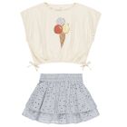 Gelato Cropped Cinched Tee & Light Blue Rose Mini Skirt