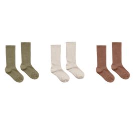 3 Pack Rib Knit Solid Socks | Olive/Stone/Wine