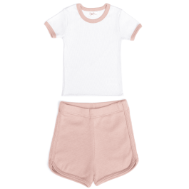 Ribbed Top & Shorts Set | White & Dusty Rose