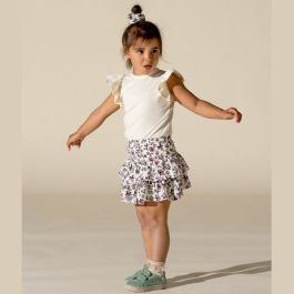Ruffled Tee & Ruffled Skirt | Cream/Very Berry Flowers