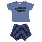 Blossom Time Slub Cotton T-Shirt & Stripe Terry Short