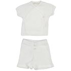 Pointelle Wrap Over T-Shirt & Fleece Button Shorts | Off-White