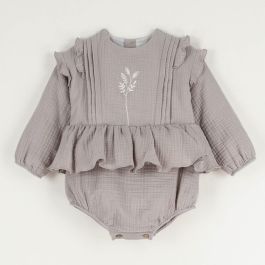 Taupe Embroidered Romper Suit