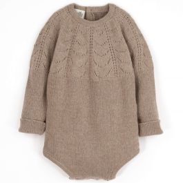Openwork Knit Romper Suit | Camel