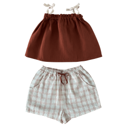 Toffee Ada Top & Rustic Check Tudor Shorts