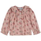 Pink Blouse With Flowers & Bow Collar