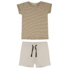 Dried Herb Stripe Raglan Tee & Oatmeal Raw-edge Sweat Shorts