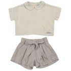 Ava Blouse Antique White & Willa Shorts Soft Lilac