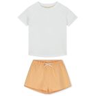 White Crew Neck Tee & Apricot Oversized Shorts