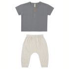 Washed Indigo Henry Top & Sky Stripe Woven Pant