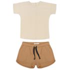Buttercream Textured Button Back T-Shirt & Mellow Apricot Rib Shorts
