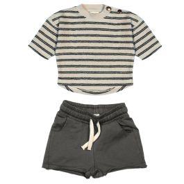 Boxy Sweatshirt Raven Double Stripe & Raven Shorts