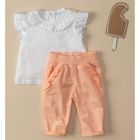 T-Shirt W/ Ruffled Collar & Twill Pants