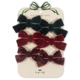 6 Pack Micki Bow Hair Clips | Red/Glitter/Green