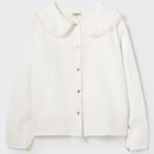 White Soft Textured Cotton Collar Blouse