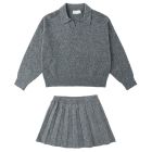 Collared Sweater & Knit Pleated Skirt
