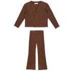 Long Sleeve Knit Button Top & Flare Knit Pant Brown
