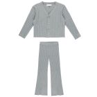 Long Sleeve Knit Button Top & Flare Knit Pant Dusty Blue