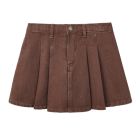 Pleated Denim Skirt Washed Brown