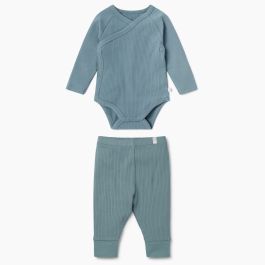 Ribbed Long Sleeve Kimono & Ribbed Leggings | Blue