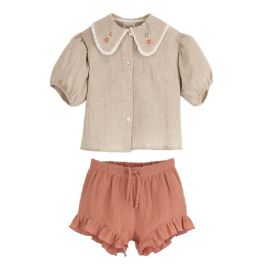 Organic Blouse with Embroidered Collar & Skort | Sand/Coral
