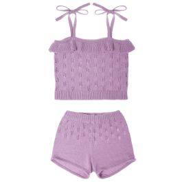 Openwork Knit Top & Shorts W/ Flowers