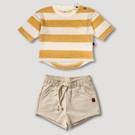 Organic Boxy Tee & Shorts | Yellow Stripe/Oatmeal Melange
