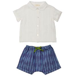 Soft Stitched Shirt & Soft Peach Shorts | Sugar/Ultramarine/Azurine