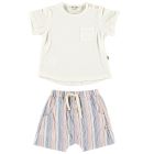 White T-Shirts & Striped Shorts Set