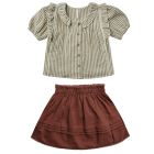 Olive Stripe Jenny Blouse & Wine Simple Skirt