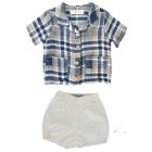 Navy Square Linen Top & White Linen Bloomers