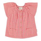 Blouse W/ Butterfly Sleeves Red & Ecru Checkered