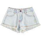 Shorts W/ Fringes Washed Light Blue Denim