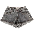 Shorts W/ Fringes Washed Black Denim