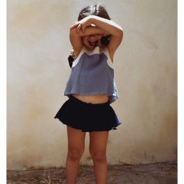 Greyish Blue  Blouse W/ Straps & Culotte W/ Frill